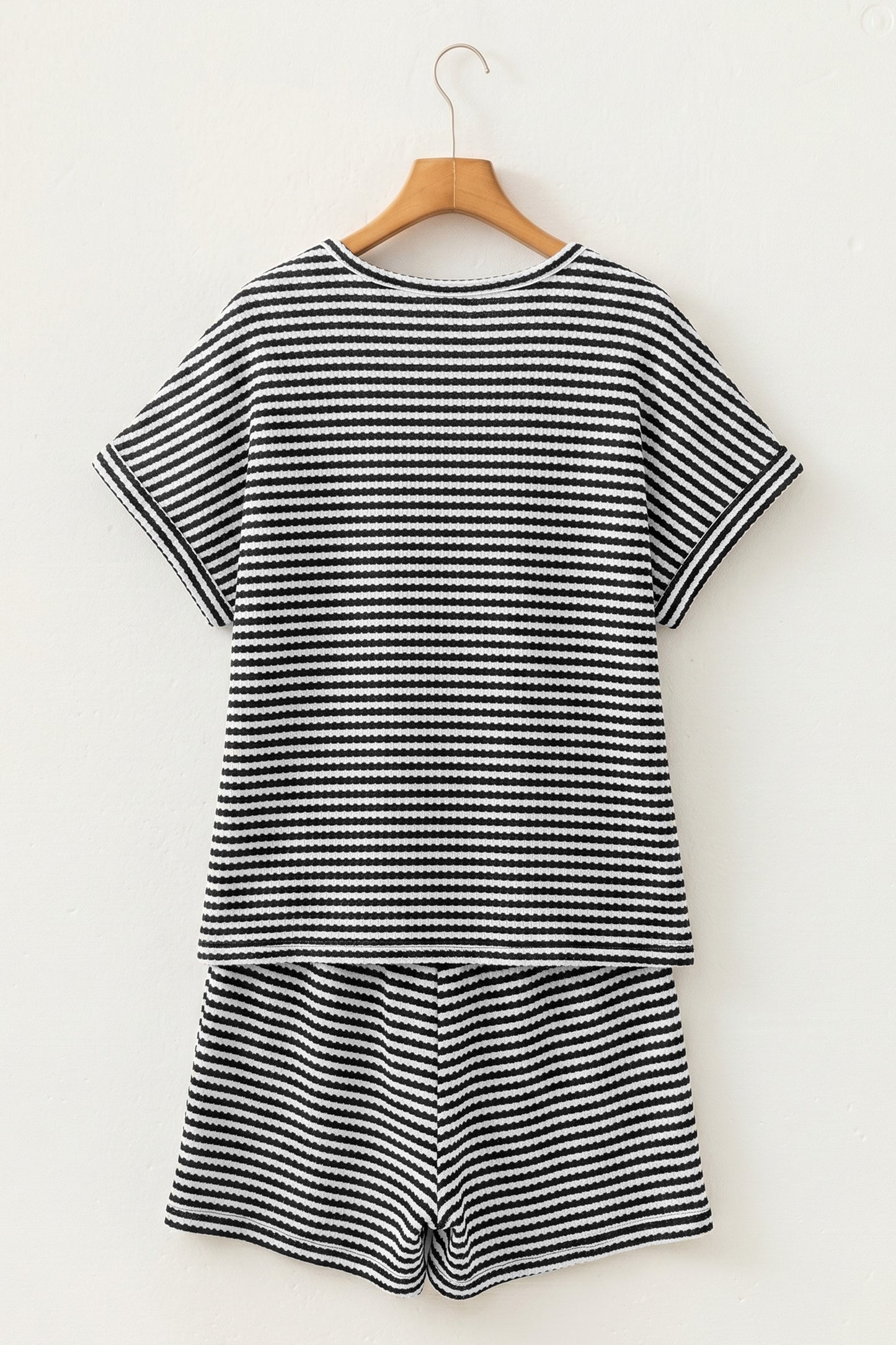 Brown Stripe Knit Short 2pcs Set