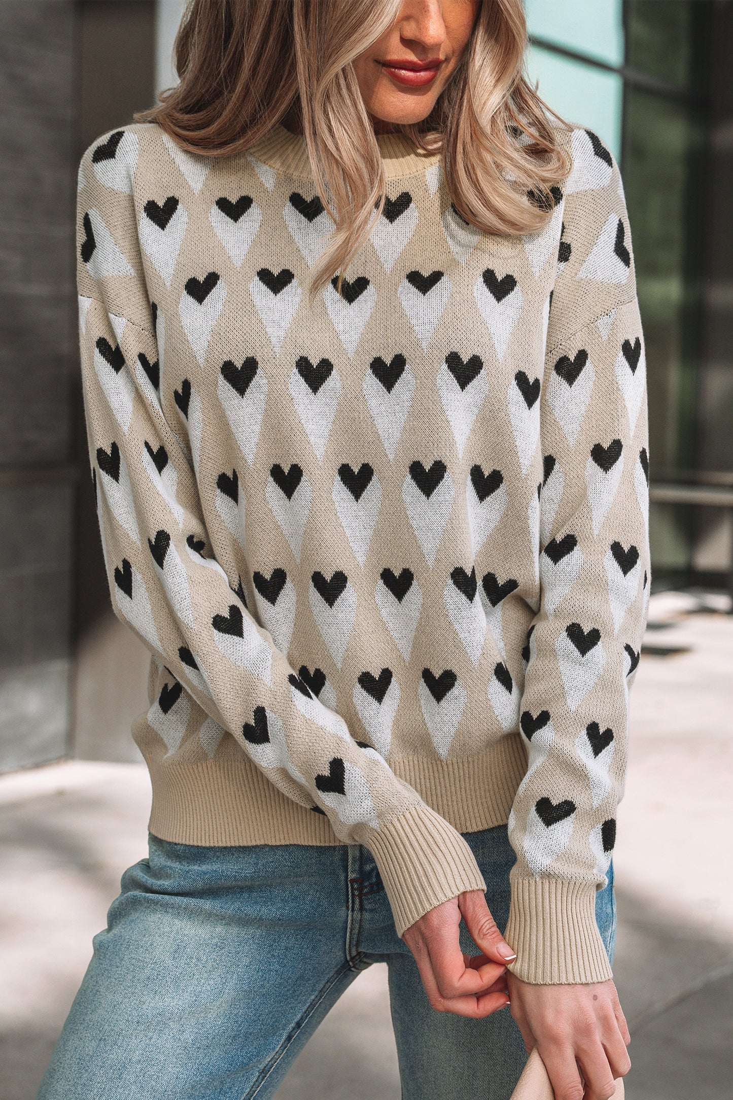 Geometric Heart Print Sweater