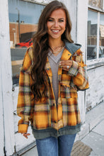 Load image into Gallery viewer, Grey Plaid Patchwork Frayed Trim Snap Button Hooded Jacket