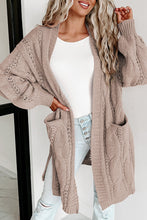 Load image into Gallery viewer, Red Ribbed Trim Hollow Knit Side Slits Cardigan
