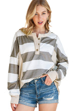 Load image into Gallery viewer, Multicolor Stripes Print Exposed Seam Long Sleeve Henley Shirt