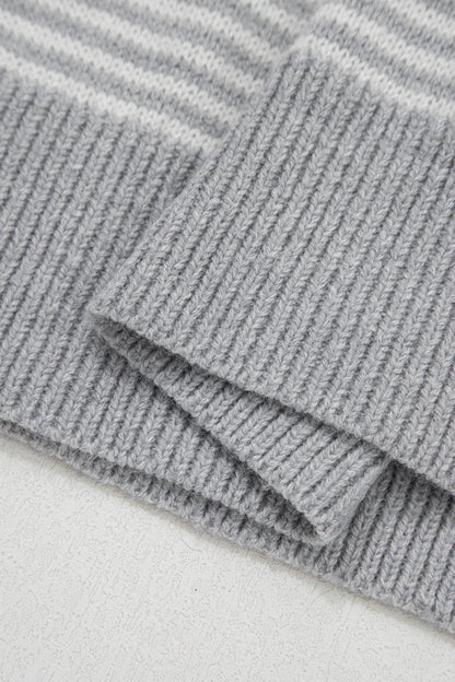 Gray Stripe Heart Valentine Knit Sweater
