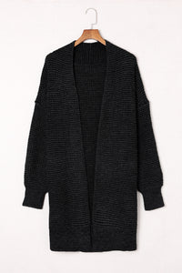 Yellow Knitted Open Front Casual Long Cardigan