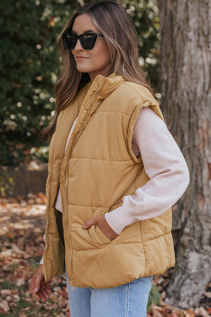 Khaki Oversized Cozy High Collar Layering Vest