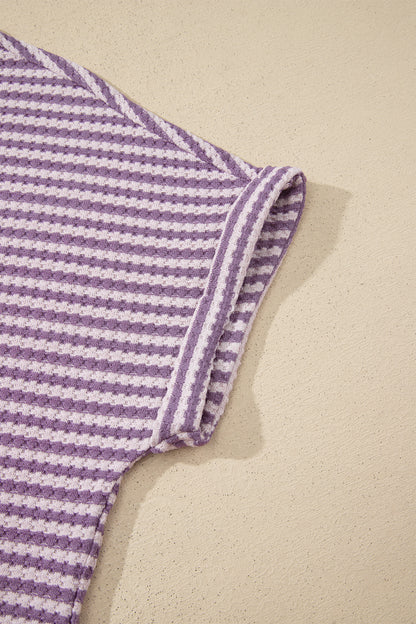 Brown Stripe Knit Short 2pcs Set