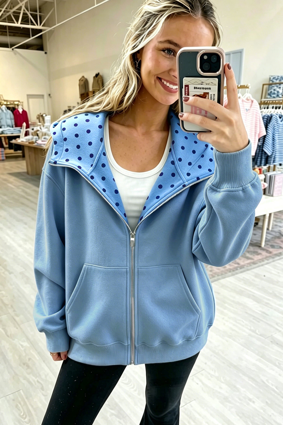 Polka Dot Zip-Up Hoodie