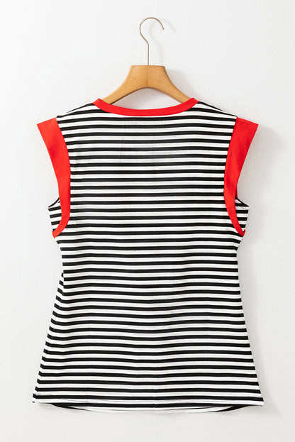 Hillary-Black Stripe Colorblock Top
