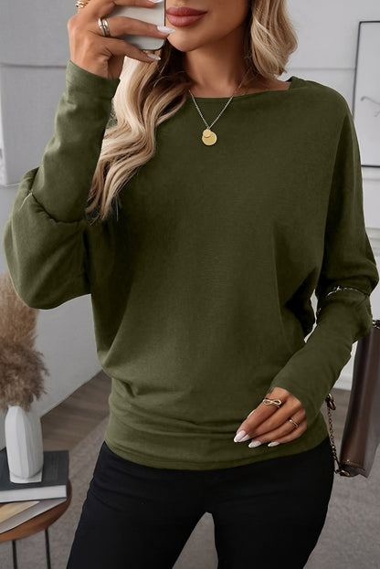 Solid Color Extended Cuffs Long Sleeve Top