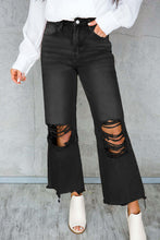 Load image into Gallery viewer, Black Distressed Hollow-out High Waist Cropped Flare Jeans