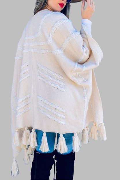 Gracie Cream Textured Chunky Tassel Cardigan