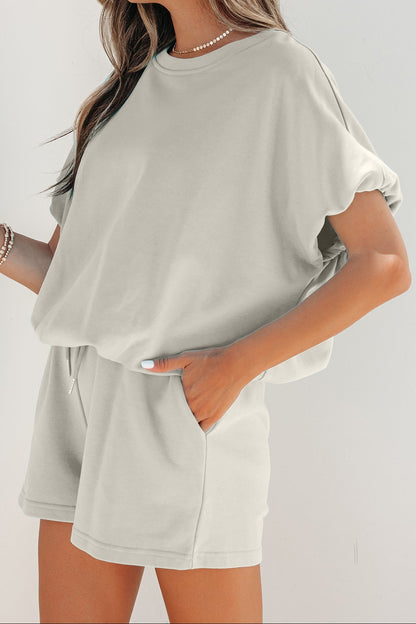 Smoke Gray Solid Color Puffy Short Set