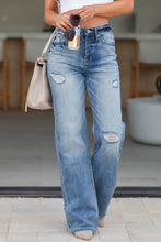 Load image into Gallery viewer, Light Blue High Rise Distressed Straight Leg Jeans