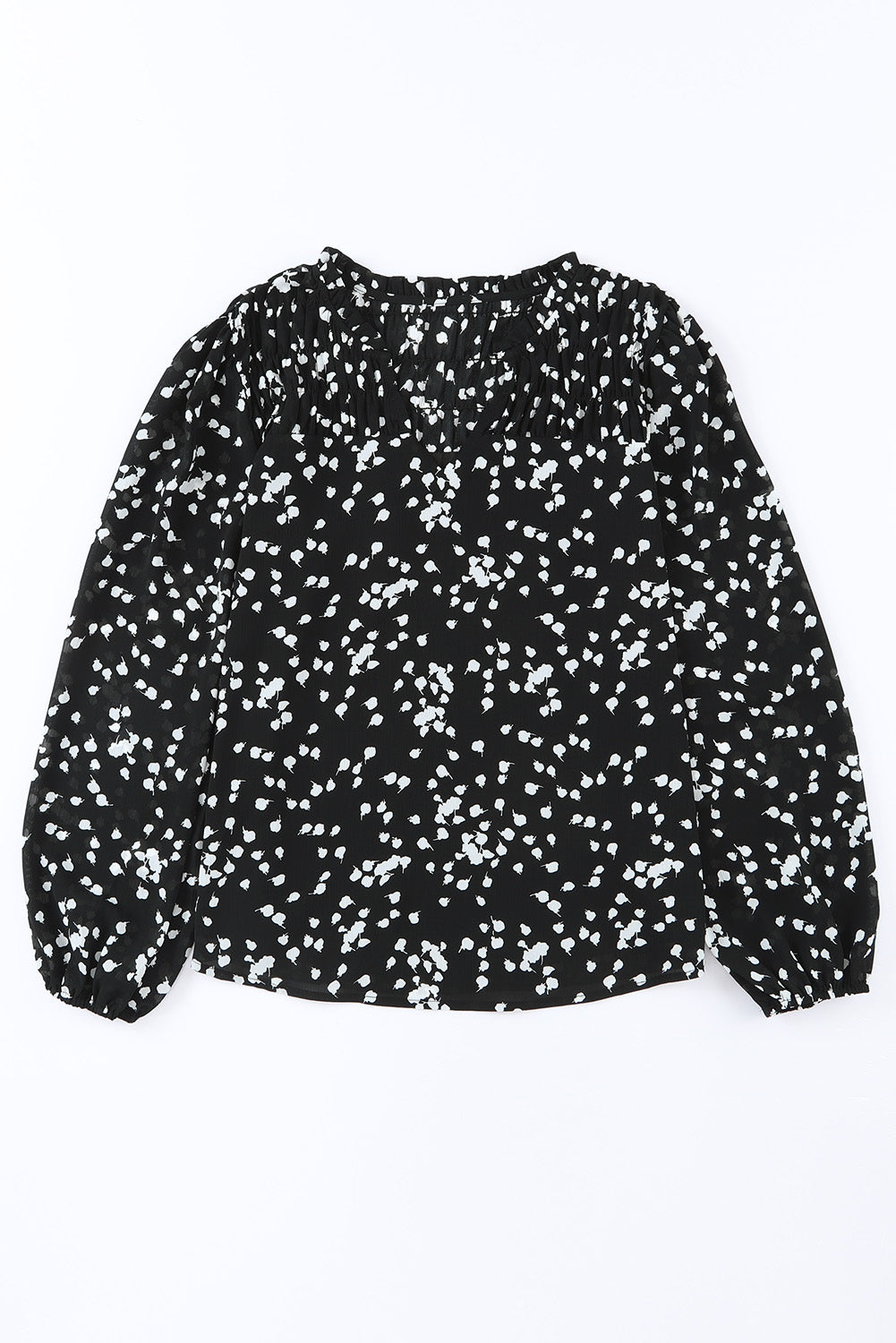Frill Split V Neck Boho Crinkled Blouse