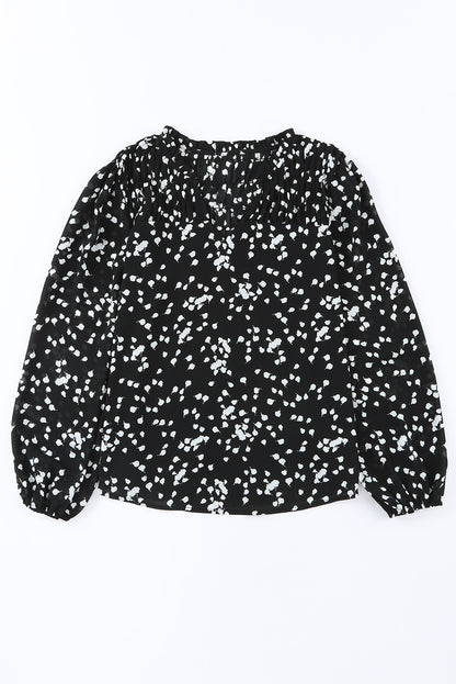 Frill Split V Neck Boho Crinkled Blouse