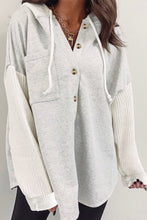 Load image into Gallery viewer, Button Up Contrast Knitted Sleeves Hooded Jacket
