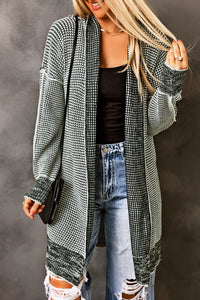 Yellow Knitted Open Front Casual Long Cardigan