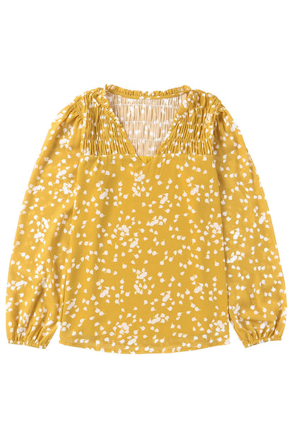 Frill Split V Neck Boho Crinkled Blouse