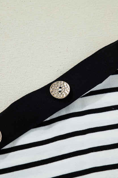 Classic Striped Button Sleeve Tee
