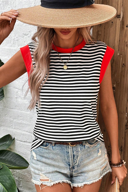 Hillary-Black Stripe Colorblock Top