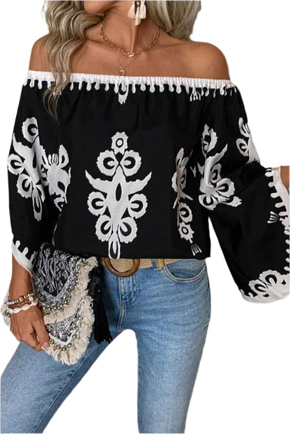 Camila Black Tribal Printed Blouse