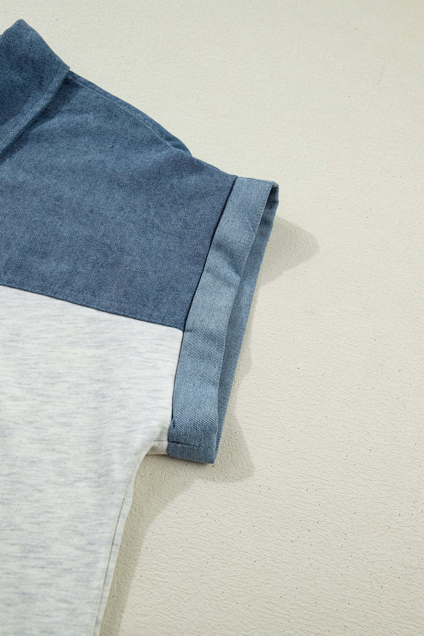 Grey Color Block Denim Short Sleeve Top