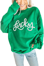 Load image into Gallery viewer, Green Lucky Letter Embroidery Print Drop Sleeve Sweatshirt