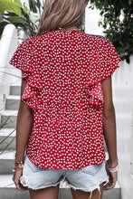 Load image into Gallery viewer, Red Floral Print V Neck Ruffle Sleeve Blouse