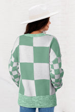 Load image into Gallery viewer, Mint Green Checkered Print Drop Shoulder Sweater