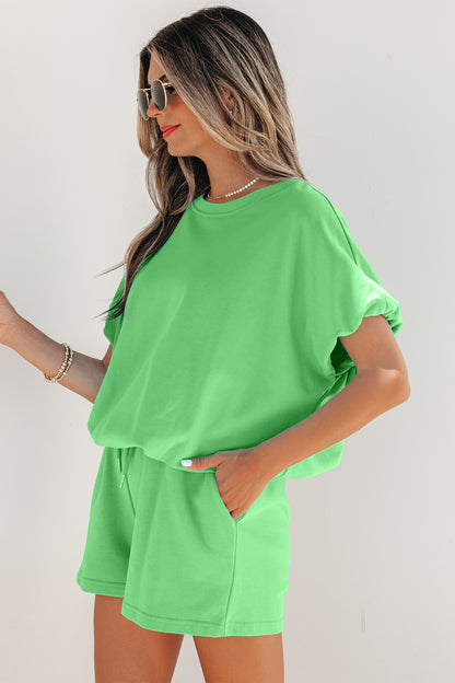 Smoke Gray Solid Color Puffy Short Set