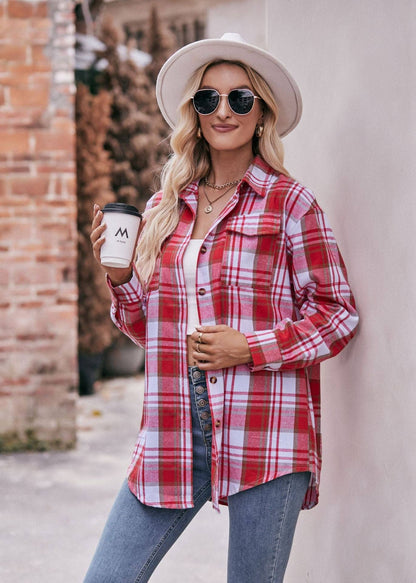 Oversized Plaid Shacket Womens Button Down Shirt Jacket