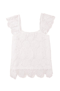 Lace Crochet Ruffled Square Neck Tank Top