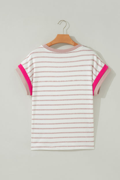 Khaki Stripe Color Block Short Sleeve Top