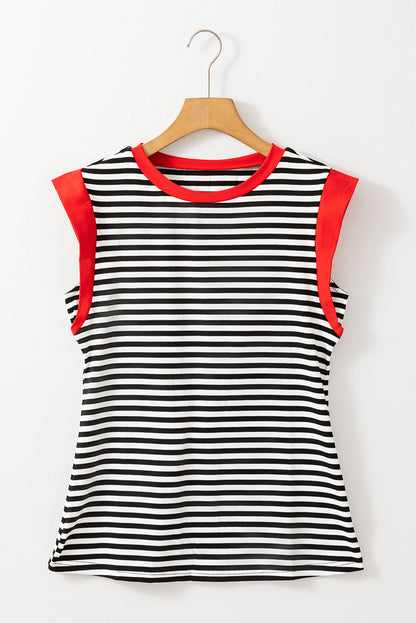 Hillary-Black Stripe Colorblock Top