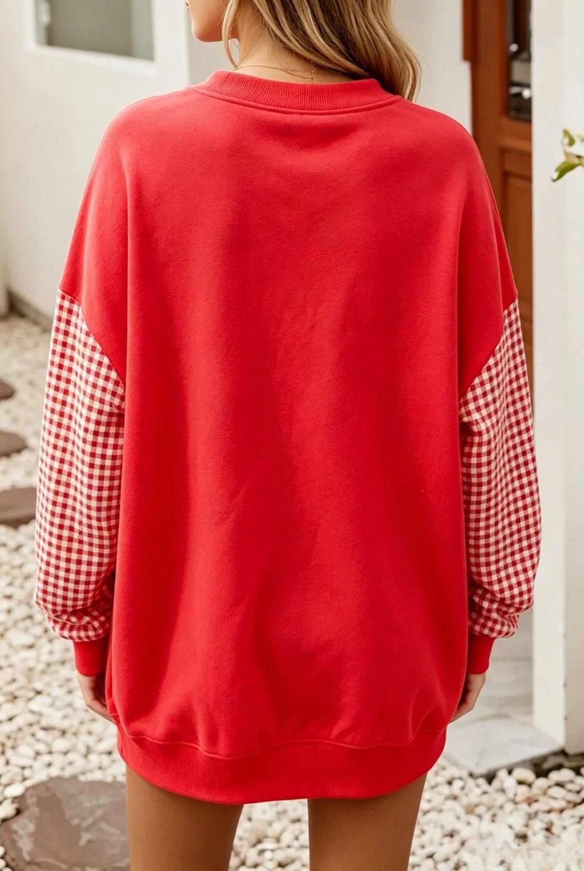 Plaid Color Block Oversized Sweatshirt Casual Fall Pullover