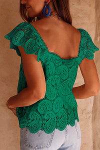 Lace Crochet Ruffled Square Neck Tank Top