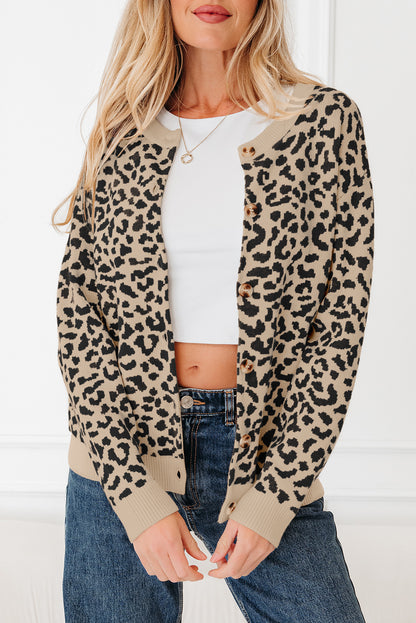 Black Leopard Drop Shoulder Chunky Knitted Cardigan Sweater
