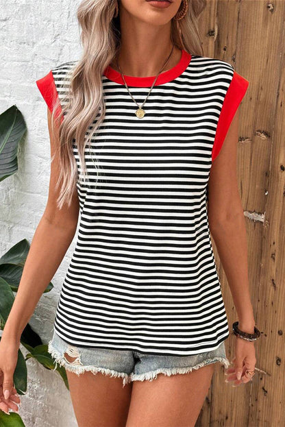 Hillary-Black Stripe Colorblock Top