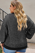 Load image into Gallery viewer, Black Heathered Knit Plus Size Drop Shoulder Sweater