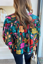 Load image into Gallery viewer, Heather-Floral Knot Split Neck Puff Sleeve Blouse