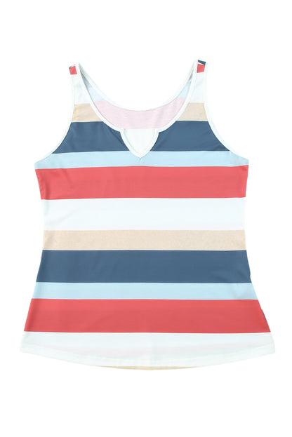Jennifer- Striped Color Block Notched Neck Tank Top