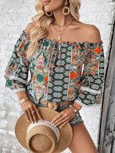 Load image into Gallery viewer, Printed Frill Trim Off-Shoulder Blouse