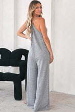 Load image into Gallery viewer, Gray Loose Fit Side Pockets Spaghetti Strap Wide Leg Jumpsuit