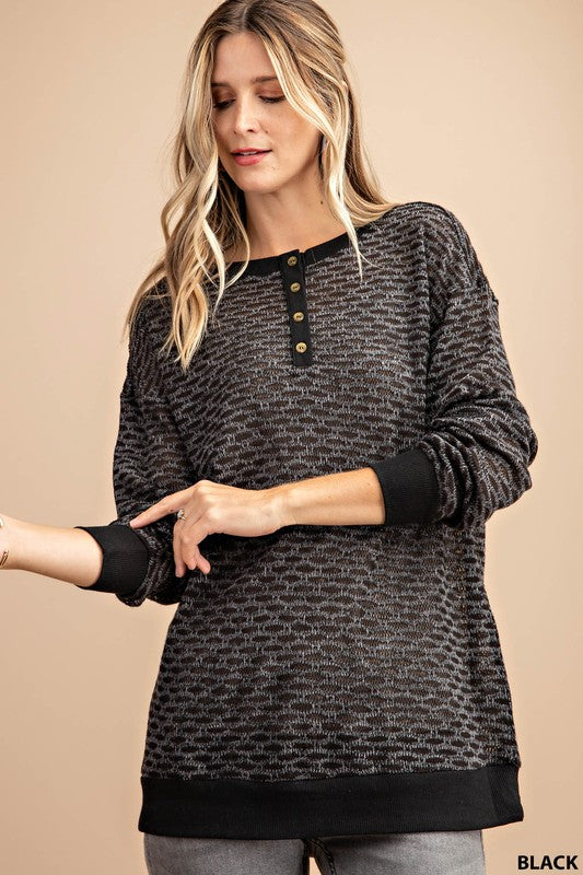 Black Front Button Knit Top