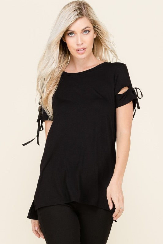 Plus Size Black Side Slit Top