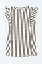 Load image into Gallery viewer, Grey Casual Striped Print Ruffle Summer Top