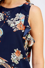 Load image into Gallery viewer, Navy Floral Boho Bird Print Top