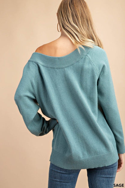 Sage Off the Shoulder Sweater
