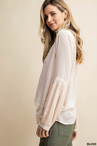 Blush Blouse with Textured Sleeve