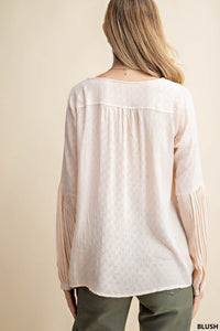Blush Blouse with Textured Sleeve