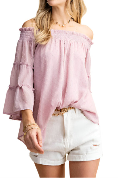 Swiss Dot Chiffon Off the Shoulder